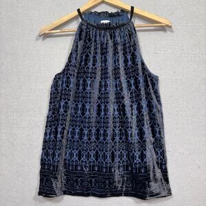 Max Studio Burnout Velvet Sleeveless Dress Tunic Y2K Blue Elegant‎ Soft Style XS